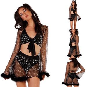 Glamour Girl Pearl Studded Marabou Skirt Set